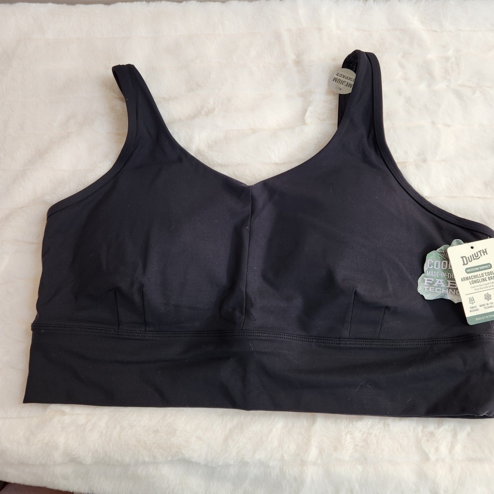 Duluth Trading Co Armachillo Cooling Longline Bra Black XL Medium Impact NWT New